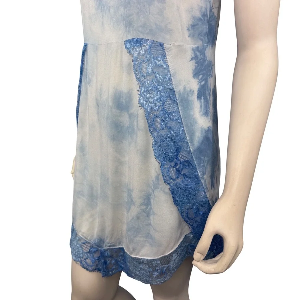 Intimately Free People Slip Dress Womens XS Blue Tie Dye Lace Trim‎ Boho Mini